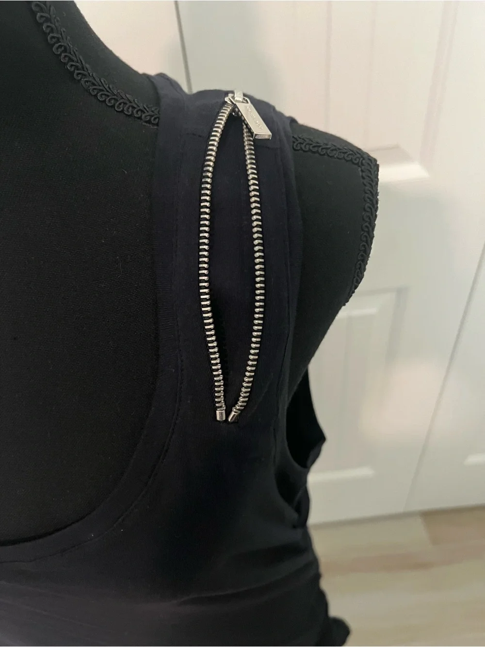 Michael Kors Black Tank with Silver Zipper Shoulder Detail New With Tags